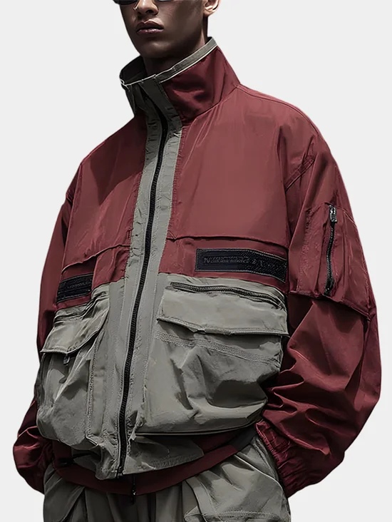 Street Mock Neck Multicolor Block Jacket