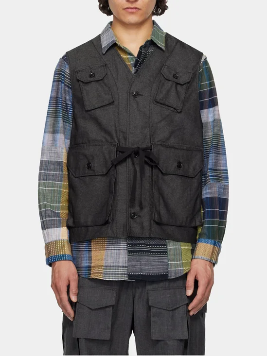 Street Fashion Style Lace-Up Workwear Fitted Vest with Multiple Pockets