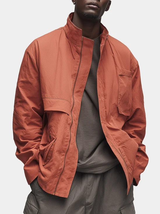Street Style Flap Pockets Zip-Up Work Jacket