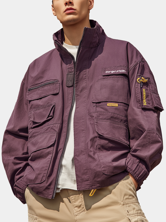 Street Style Flap Pockets Zip-Up Work Jacket