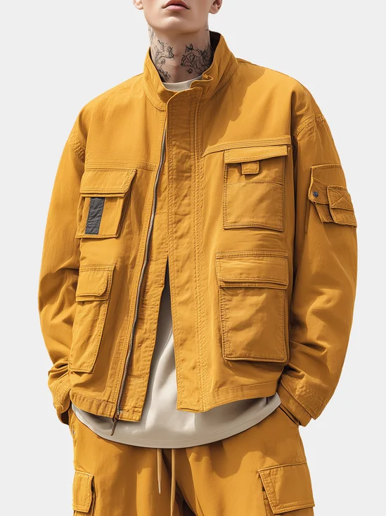 Street Style Lined Water Resistant Flap Pockets Work Jacket