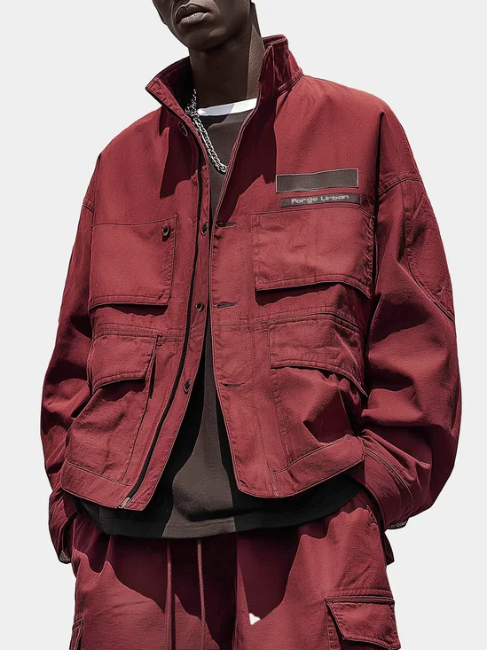 Street Style Designer Flap Pockets Zip-Up Work Jacket