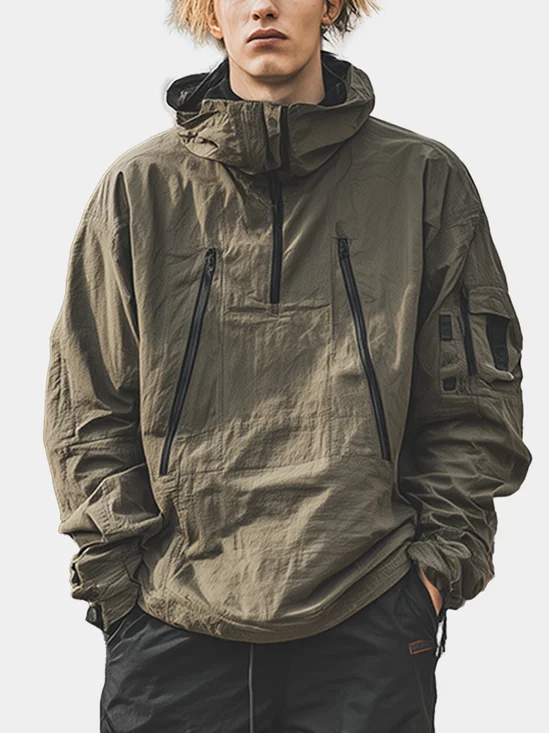Workwear Urban Street Style Street Art Water Resistant Zipper Hooded Sweatshirt