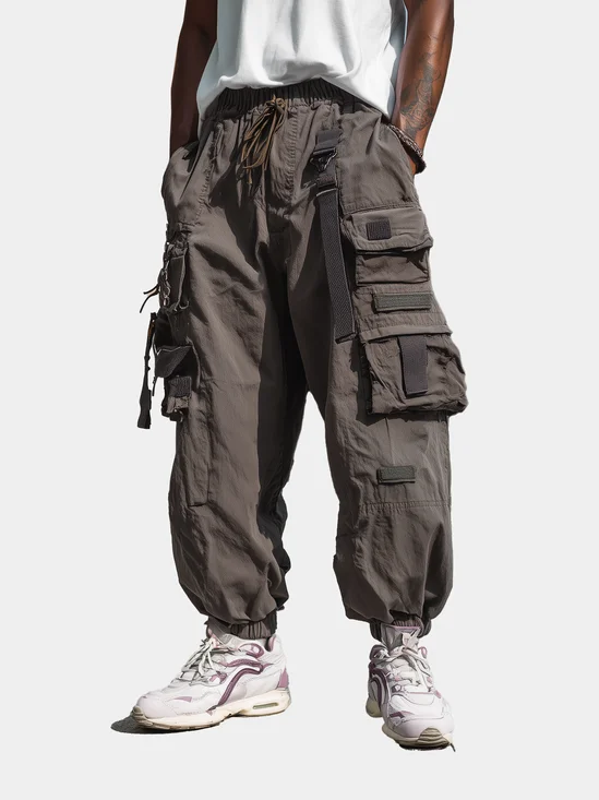 Street Style Washed Cotton Drawing Work Pants