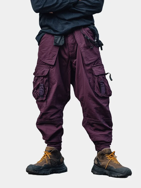Street Style Washed Cotton Zip-Up Work Pants