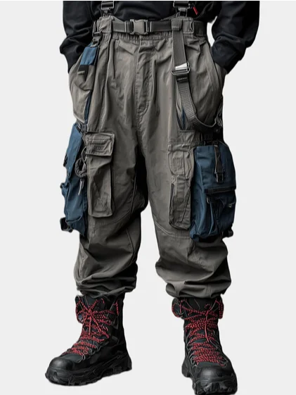 Loose Wearable Work Clothes Street Windbreaker with Flap Pockets Loose Casual Pants