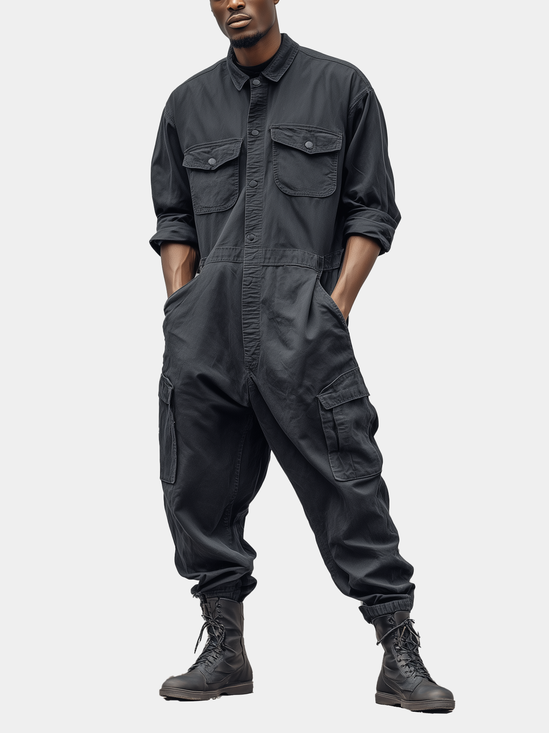 Street Style Washed Cotton Twill Relaxed Fit Workwear Coverall