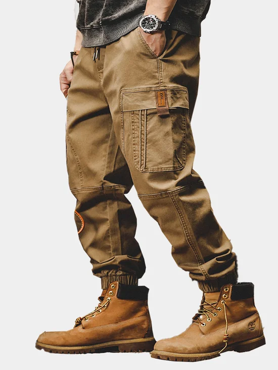 Street Style Washed Cotton 3D Pockets Work Pants