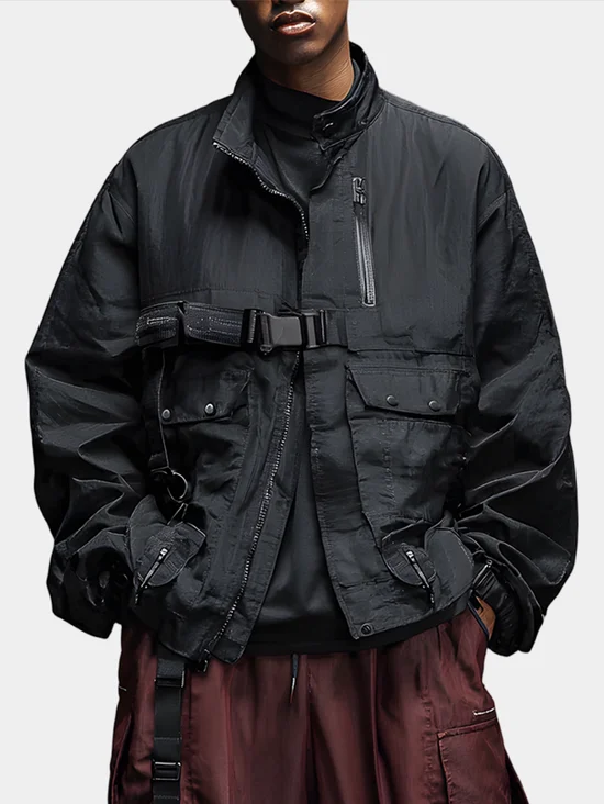 Urban Loose Mock Neck Plain Jacket Fashionable And Light Work Clothes