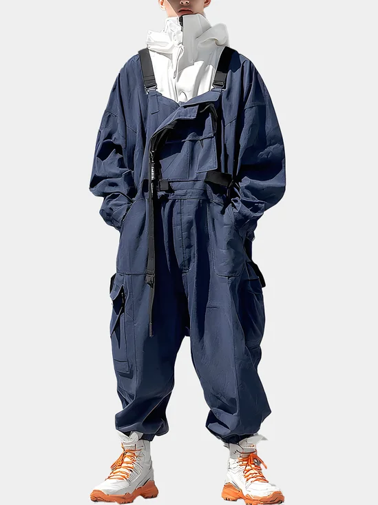 Workwear Urban Everyday Street Jumpsuit With Windproof And Waterproof Flap Pockets And Suspenders