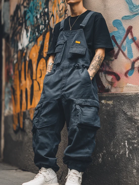 Bib Overalls Loose Fit Baggy Casual Workwear Fashion Lightweight Sloppy Coveralls with Cargo Pockets