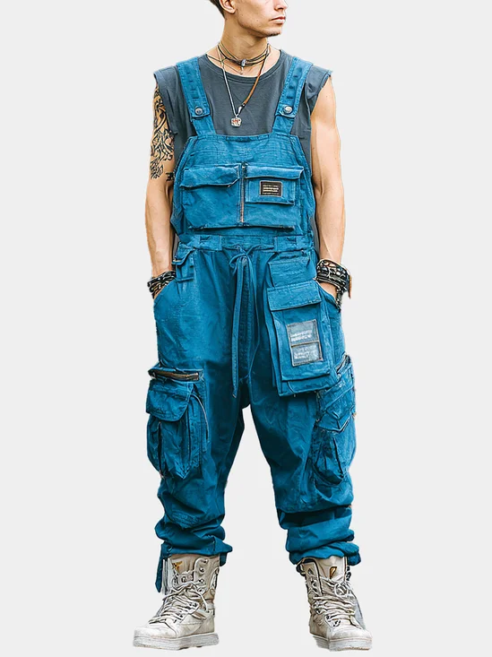 Men's Ripstop Blue Multi-Pocket Trendy Deconstructed Street Overalls