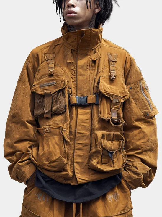 Men's Ripstop Multi-Pocket Street Fashion Work Jacket Lined