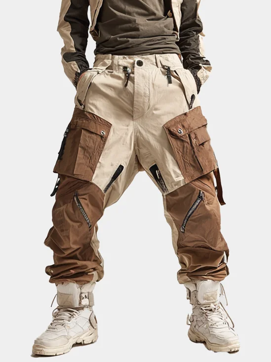 Men's Ripstop Colorblock Multi-Pocket Street Straight Tactical Pants