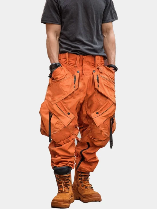 Men's Water Resistant Ripstop Orange Multi-Pocket Street Tactical Pants