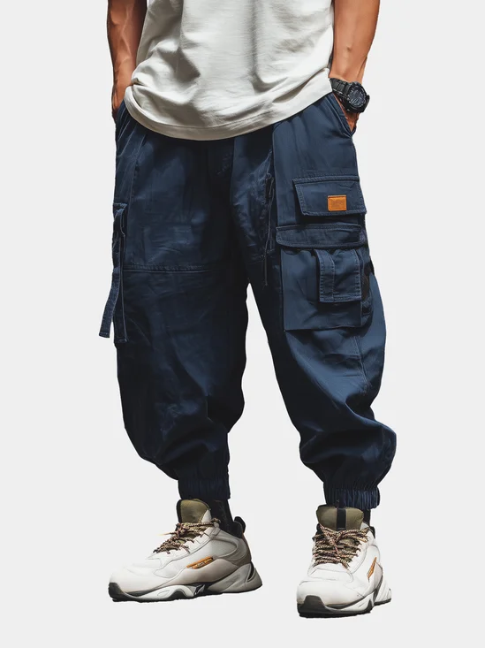Street Style Washed Ripstop Cotton Flap Pockets Work Pants