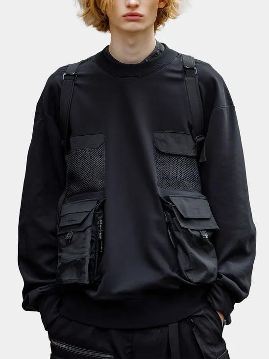 Trendy and avant-garde workwear multi-pocket Hoodie Sweatshirt