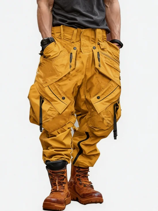 Men's Windproof And Water-Repellent Overalls With Multi-Pocket Design Street Tactical Pants And Hiking Pants