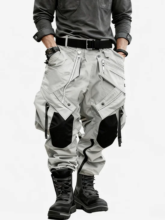 Men's Windproof And Water-Repellent Overalls With Multi-Pocket Stitching Design Street Tactical Pants And Hiking Pants