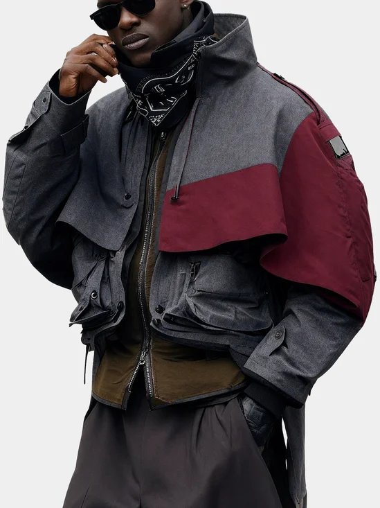 Urban Street Fashion Colorblock Jacket Outerwear Waterproof And Windproof Workwear Suitable For Hiking