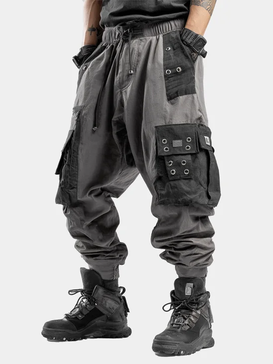 Urban Style Work Pants For Hiking Featuring A Fashionable Color-Blocked Design And Multiple Pockets.