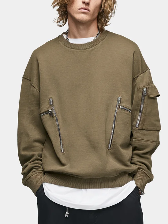 Men's Streetwear Functional Zipper Sports Sweatshirt in Pure Cotton