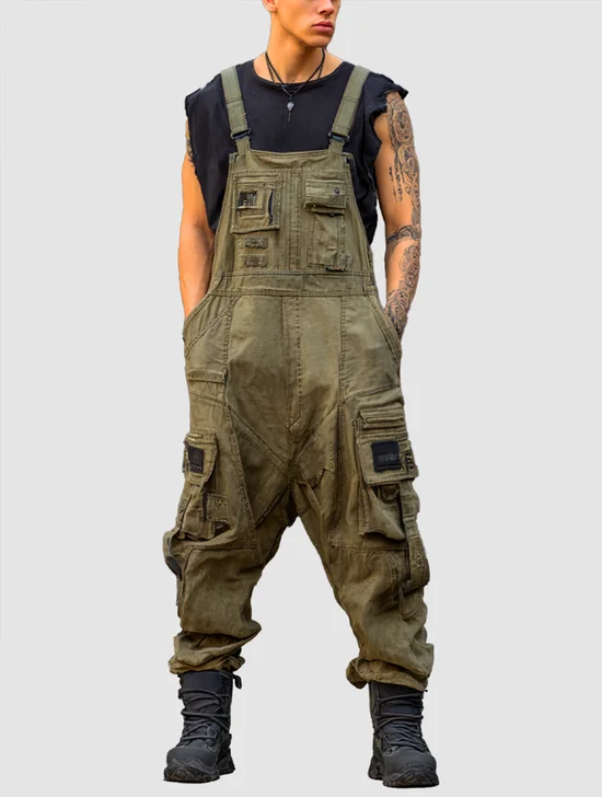 Bib Overalls Loose Fit Baggy Casual Workwear Fashion Lightweight Sloppy Coveralls with Cargo Pockets