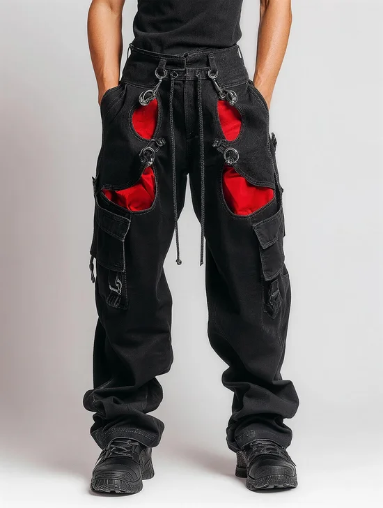 Street-Style Original Denim Color-Blocked Workwear Jeans