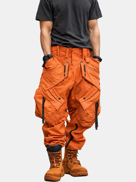 Men's Water Resistant Ripstop Orange Multi-Pocket Street Tactical Pants
