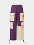 Color-block Casual Cargo Pants Workout Joggers Hiking Drawstring Tactical Pants with Multi Pockets