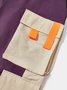 Color-block Casual Cargo Pants Workout Joggers Hiking Drawstring Tactical Pants with Multi Pockets