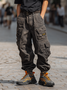 Retro Grunge Streetwear Washed Cargo Work Pants with Flap Pockets Casual Techwear Pants