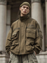 Street Style Washed Cotton 3D Pockets Zip-Up Work Jacket