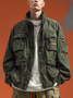 Street Style Washed Cotton Zip-Up Work Jacket