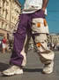 Color-block Casual Cargo Pants Workout Joggers Hiking Drawstring Tactical Pants with Multi Pockets