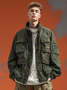 Street Style Washed Cotton Zip-Up Work Jacket