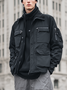 Water Resistant  Street Stand Collar Zipper Multi-Pocket Work Jacket