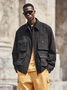 Street Style Washed Denim Pockets Zip-Up Work Jacket