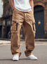 Street Style Washed Cotton Zip-Up Work Pants