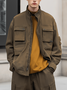 Street Style Washed Cotton Zip-Up Work Jacket