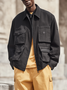 Street Style Washed Denim Pockets Zip-Up Work Jacket