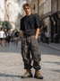 Retro Grunge Streetwear Washed Cargo Work Pants with Flap Pockets Casual Techwear Pants