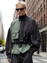 Multi-Pocket Loose Color-Blocked Urban Workwear Casual Stand-Up Collar Jacket