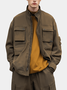 Street Style Washed Cotton Zip-Up Work Jacket