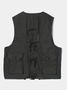 Street Fashion Style Lace-Up Workwear Fitted Vest with Multiple Pockets