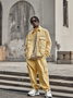 Street Style Washed Cotton Zip-Up Work Jacket