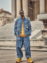 Street Style Washed Cotton 3D Pockets Zip-Up Work Jacket