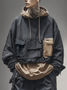 Workwear Urban Street Style Street Art Windproof Flap Pocket Lining Hooded Sweatshirt