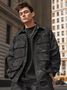 Street Style Art Pattern Windproof Flap Pockets Lined Work Jacket