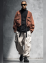 Street Style Urban Street Style Flip Pocket Fashion Workwear Color Matching Stand Collar Sweatshirt